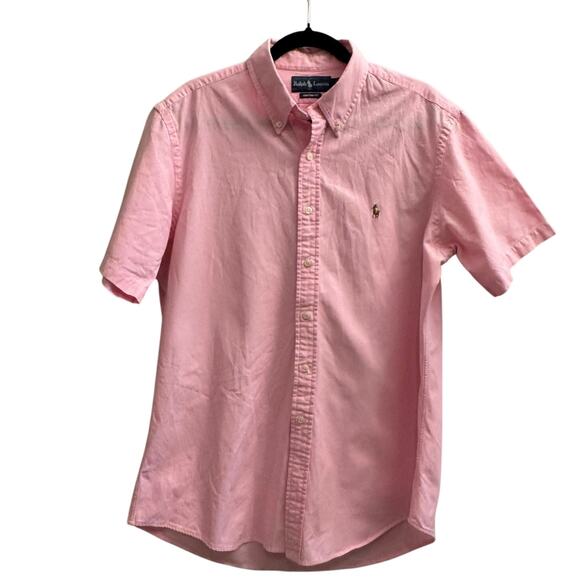 Ralph Lauren Men’s Short Sleeve Button Down Shirt Pink Preppy Casual 90s y2k LG0 - Picture 1 of 5